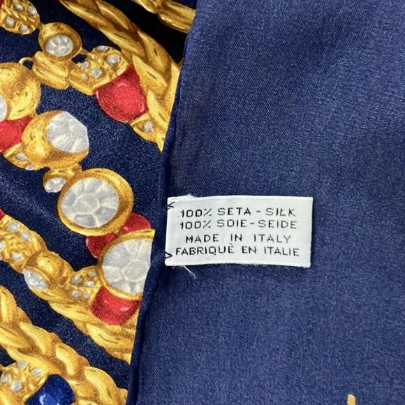 Auth CHANEL Navy Gold Red Silk Scarf - Picture 2 of 4